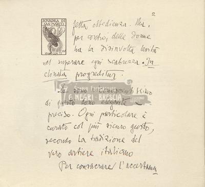 Lettera di Gabriele D'Annunzio al Senatore Agnelli